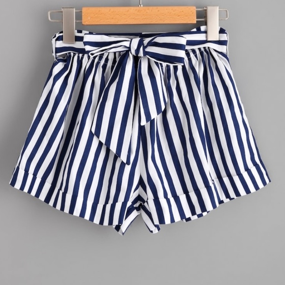 Pants - Navy and White Self Tie Shorts